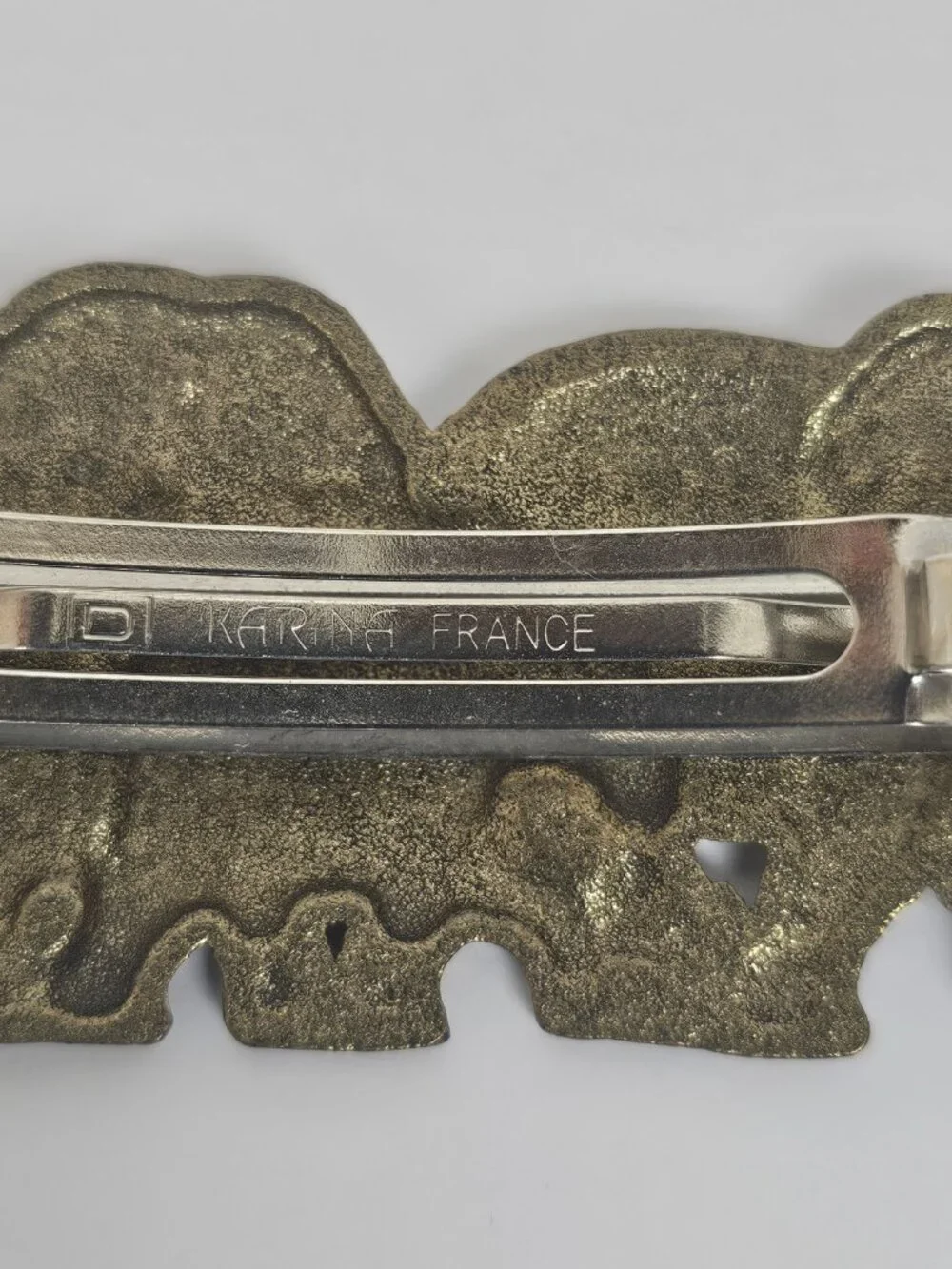 Vtg Karina France Elephant Family Hair Clip Barrette Antiqued Gold Tone Metal